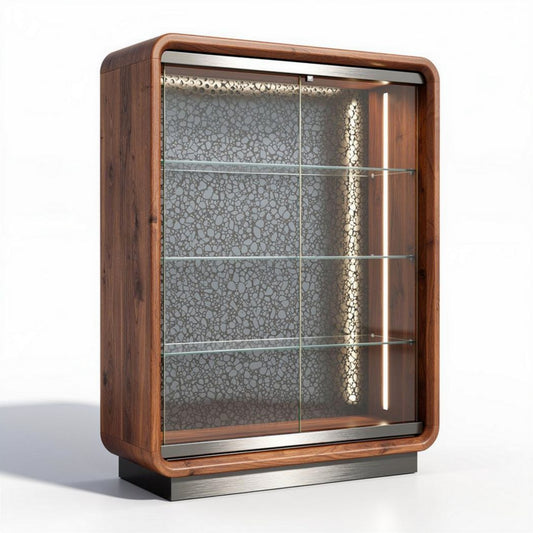Szafka wystawowa z iluminacją i szklanymi półkami 90 x 40 x 120 cm drewno brązowe